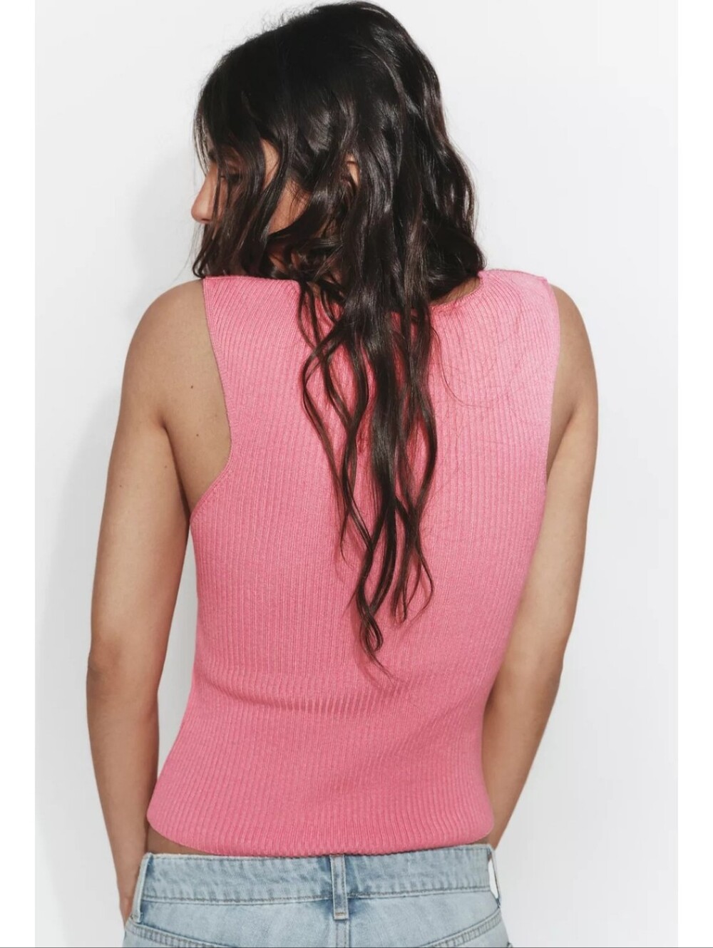 Zara Pink Ribbed V-Neck Tank - Picture 2 of 5